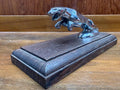 Vintage Jaguar Style Leaping Cat Hood Ornament Chrome With Wood Base