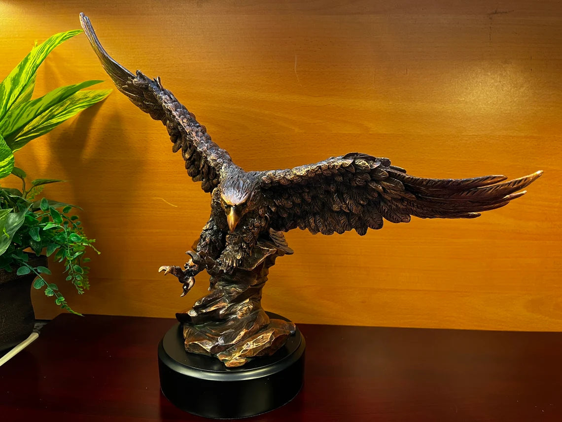 Bronze Spread Wing Eagle Sculpture On stacked Rocks With Customized Engraved Base