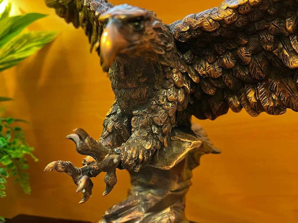 Bronze Spread Wing Eagle Sculpture On stacked Rocks With Customized Engraved Base