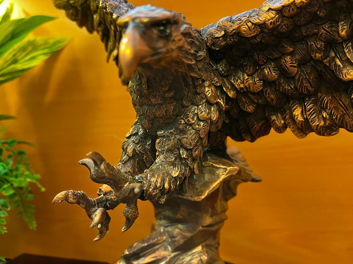 Bronze Spread Wing Eagle Sculpture On stacked Rocks With Customized Engraved Base