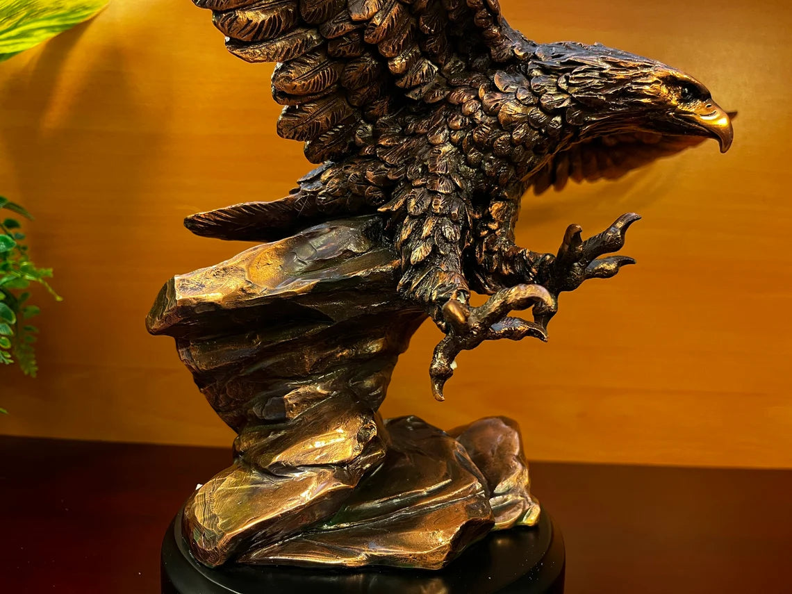 Bronze Spread Wing Eagle Sculpture On stacked Rocks With Customized Engraved Base